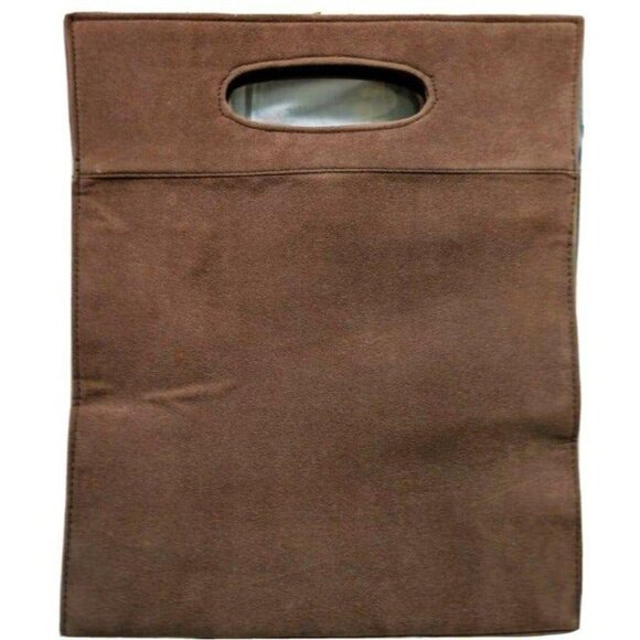 Vintage-Inspired Brown & Gold Brocade Handbag With Suede Accents Snap Closure & - Picture 3 of 6